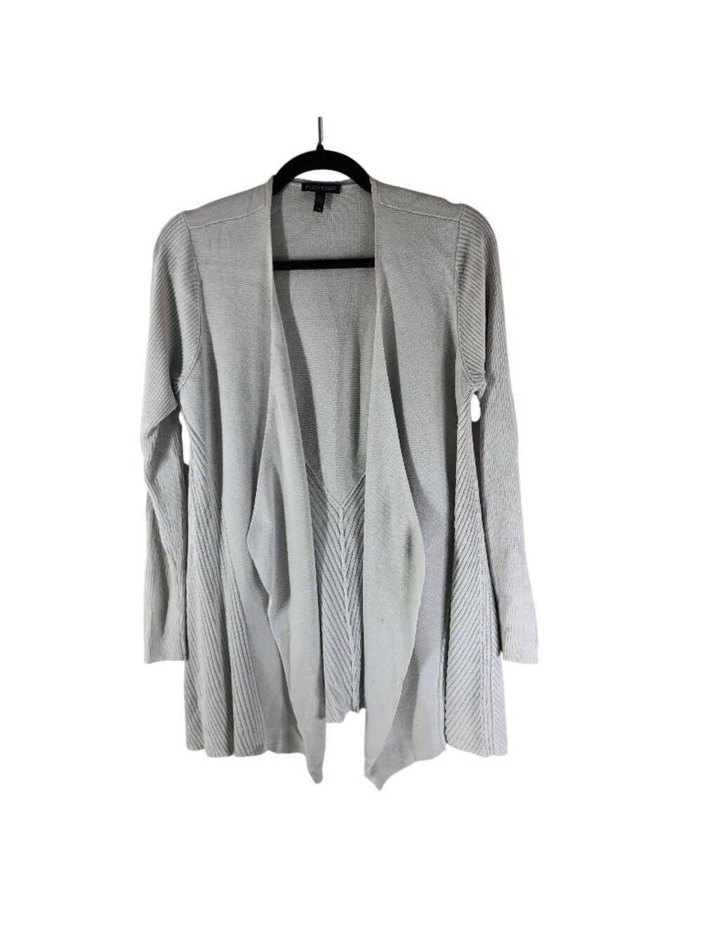 Eileen Fisher Gray Open Front Cardigan Silk Cotton Blend M Neutral Layering